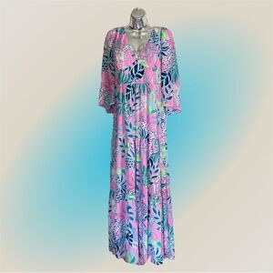 Lilly Pulitzer Rease Pink Floral Maxi Dress Lilac Rose Size 12